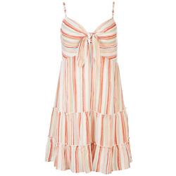 Juniors Striped Tiered Tie Front Sleeveless Dress