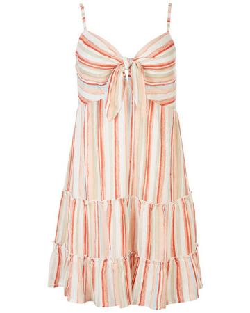 Juniors Striped Tiered Tie Front Sleeveless Dress