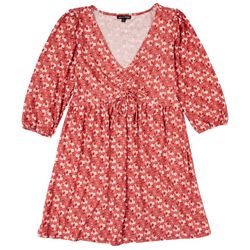 As U Wish Juniors Babydoll Floral 3/4 Sleeve Dress