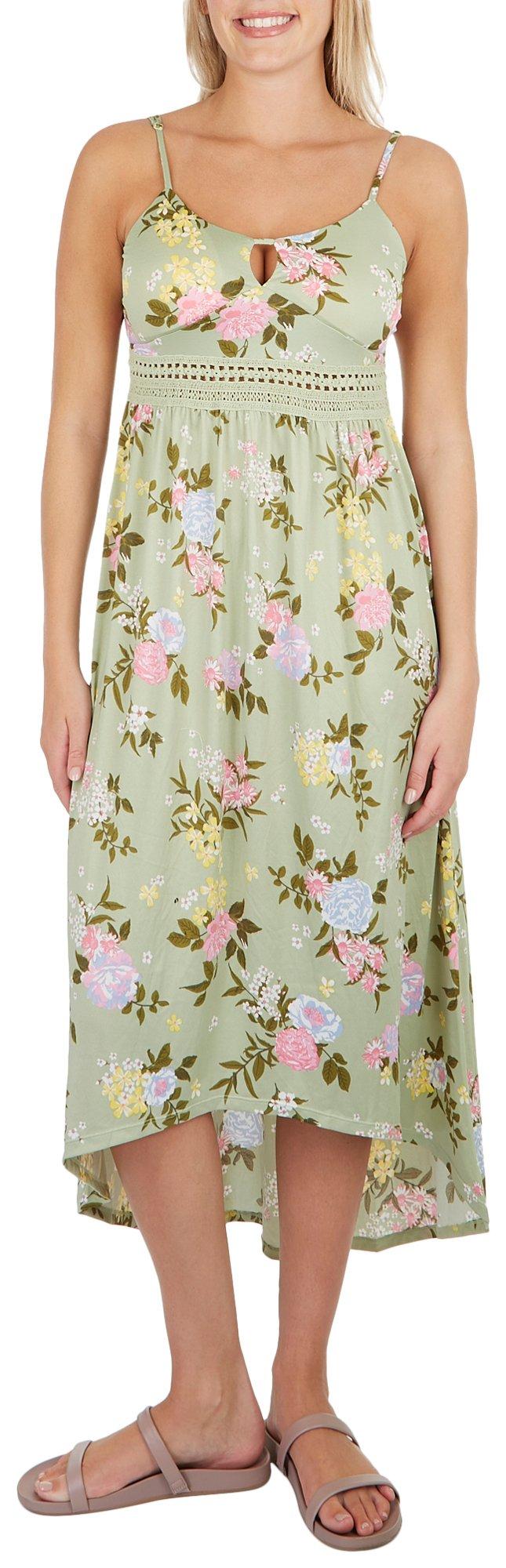 Juniors Floral Crochet High Low Sleeveless Dress