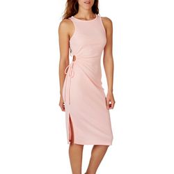 Planet Gold Juniors Solid Ribbed Side Ruched Cut Out Dress