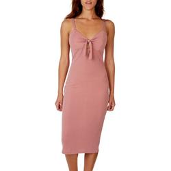Juniors Solid Ribbed Front Twist Cut Out Dress