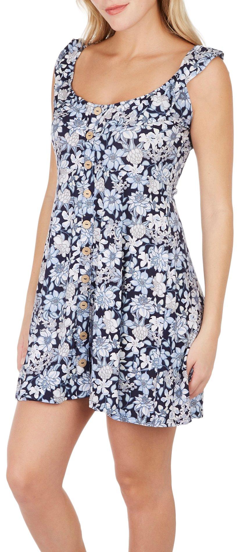 Juniors Floral Ruffle Scoop Neck Sleeveless Dress