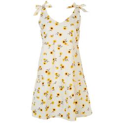 Juniors Sunflower Shoulder Tie Tier Dress