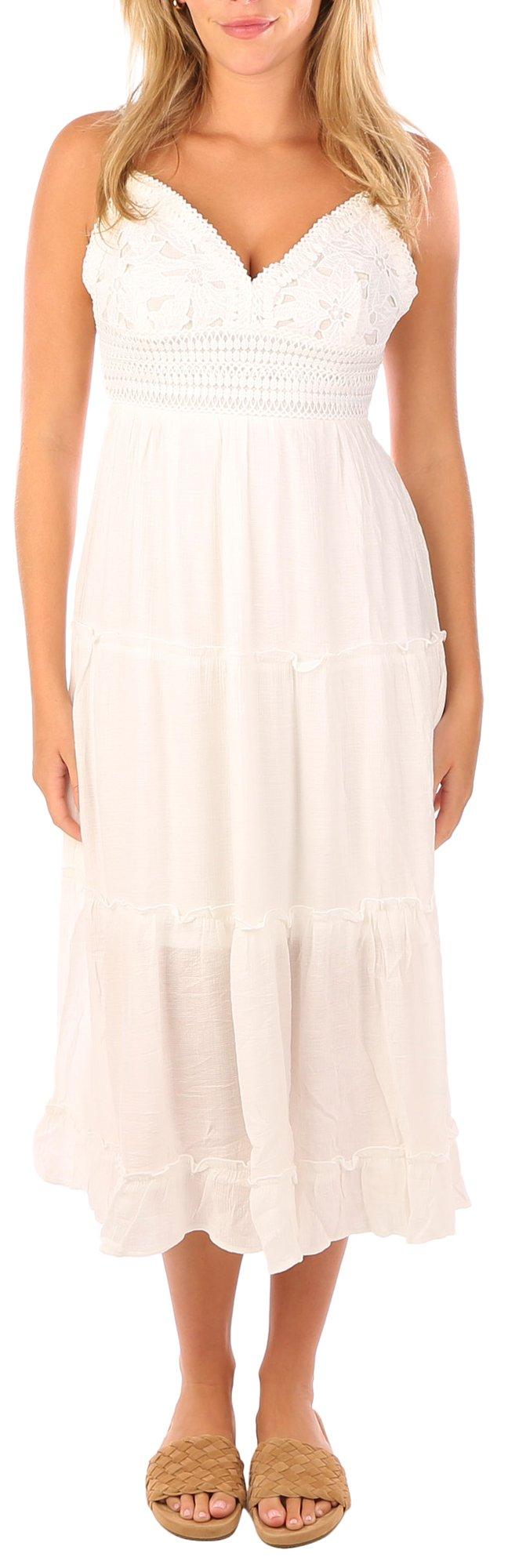 Juniors Solid Crochet Tiered Maxi Dress