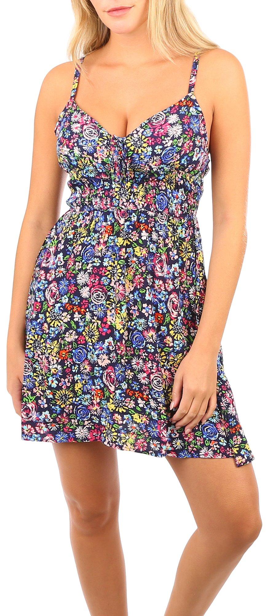 Juniors Floral V Neck Sleeveless Mini Dress