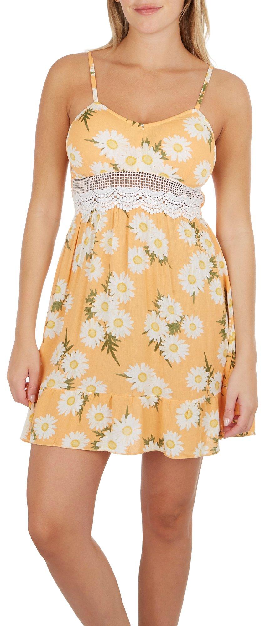 Juniors Daisy Crochet V Neck Sleeveless Mini Dress