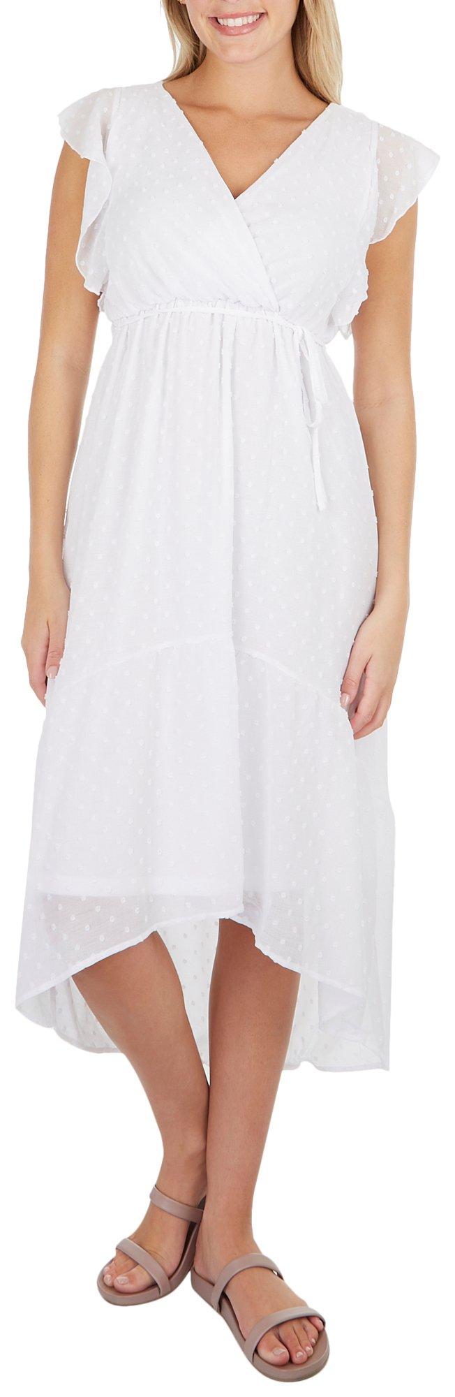 Juniors Solid Dot Embroidered High Low Dress