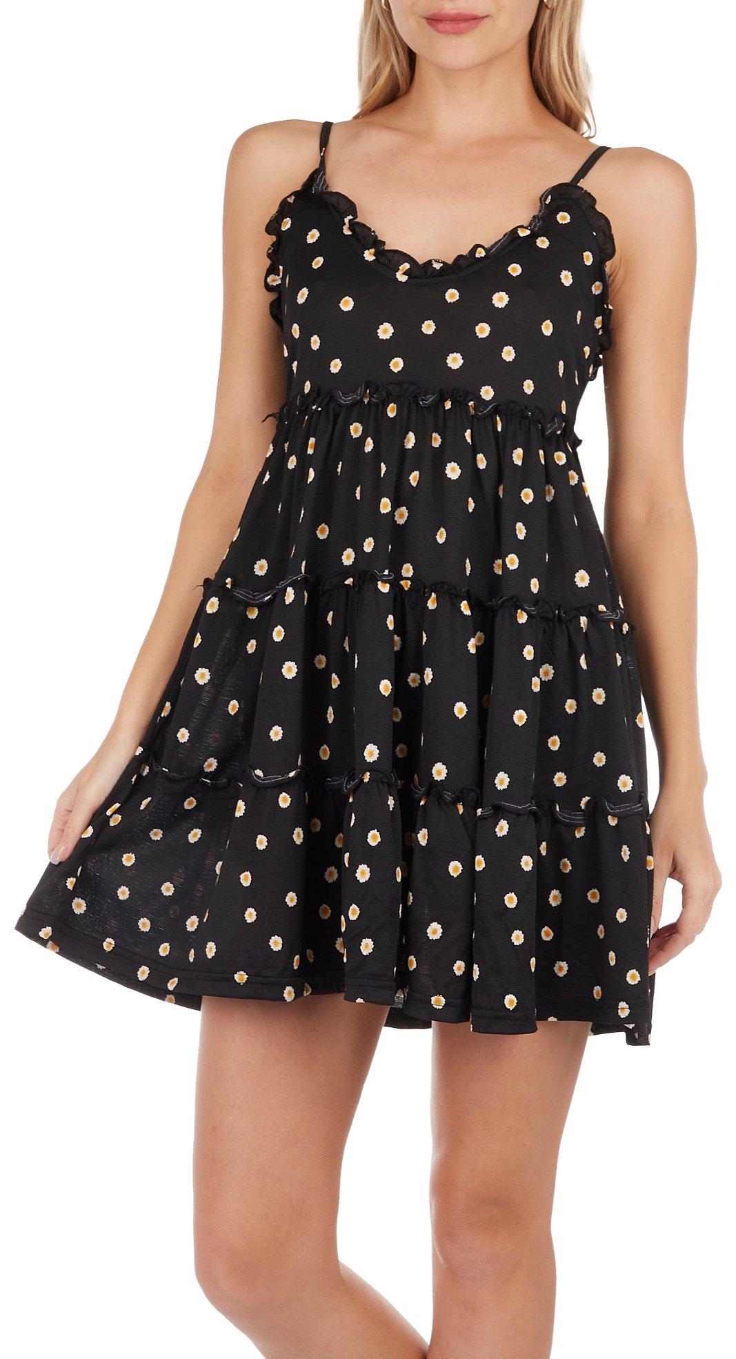 Juniors Daisy Tiered Sleeveless Mini Dress