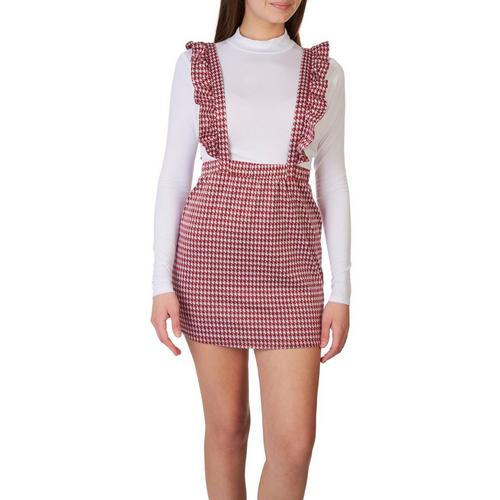 Juniors 2pc Houndstooth Overall Long Sleeve Dress