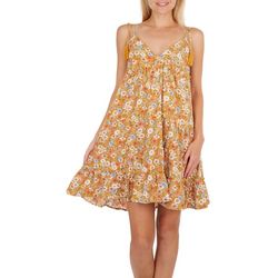 Juniors Sun Floral V-Neck Flutter Hem Mini Dress