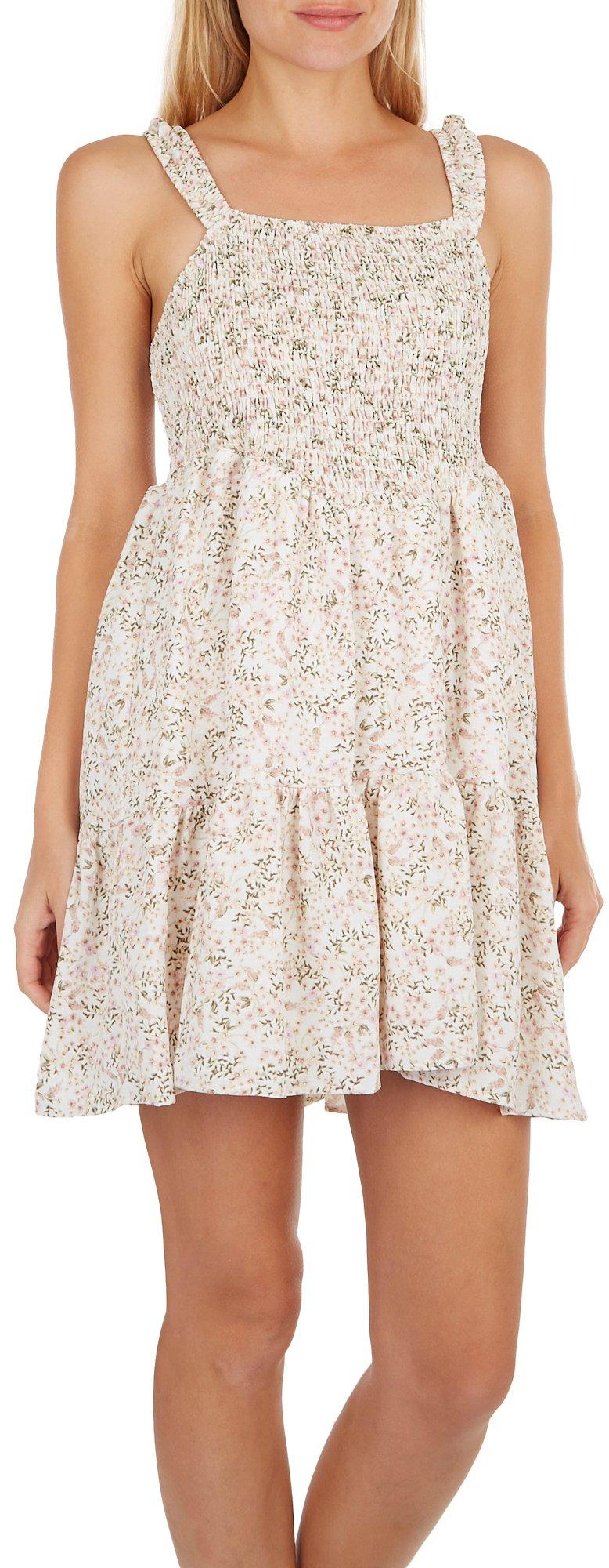 Juniors Floral Smocked Chest Mini Dress