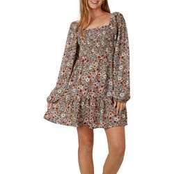 No Comment Juniors Smocked Liza Floral Long Sleeve Dress