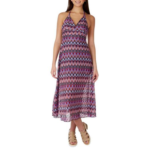 Juniors Flame Stitched Woven Halter Tie Back Maxi