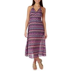 Juniors Flame Stitched Woven Halter Tie Back Maxi Dress