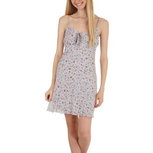 No Comment Juniors Floral Mesh Tie Front Sleeveless