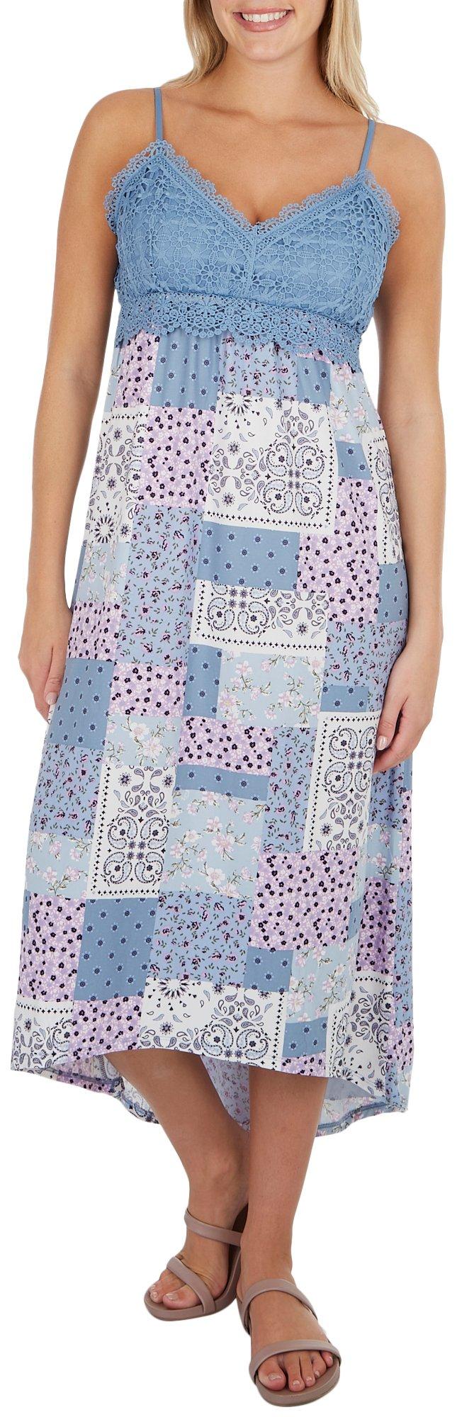 Derek Heart Juniors Paisley Bandana High-Low Crochet Dress