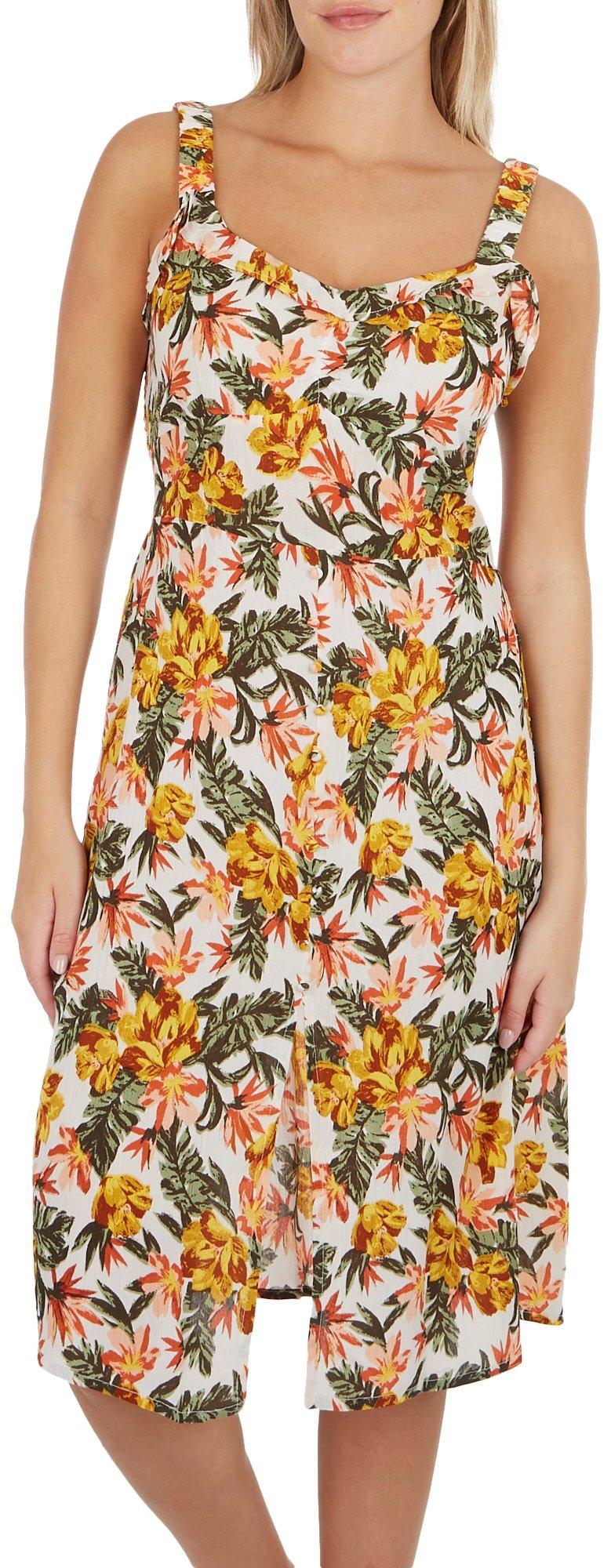 Juniors Floral Gauze Split Hem Sleeveless Dress