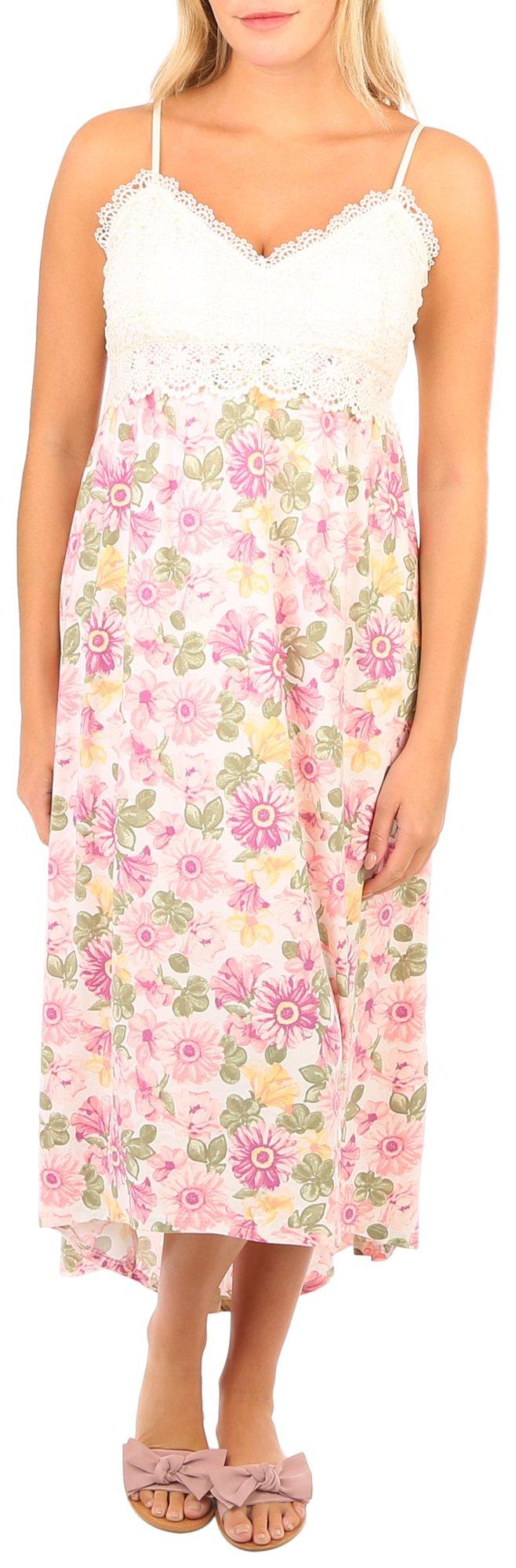 Juniors Floral Crochet Top Sleeveless High-Low Dress