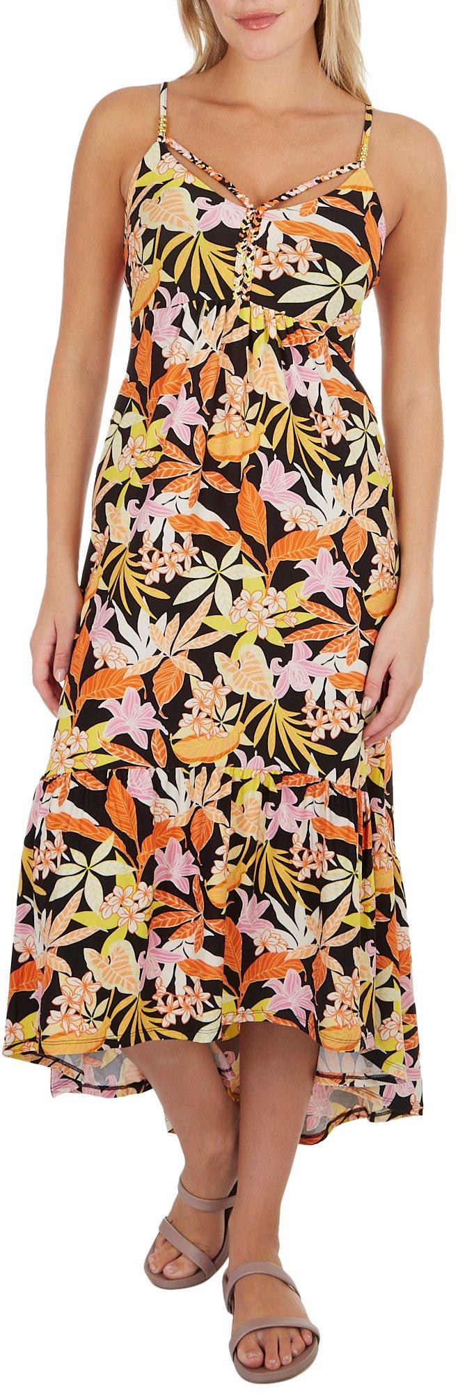 Juniors Hawaiian Tropics Braided High Low Sleeveless Dress