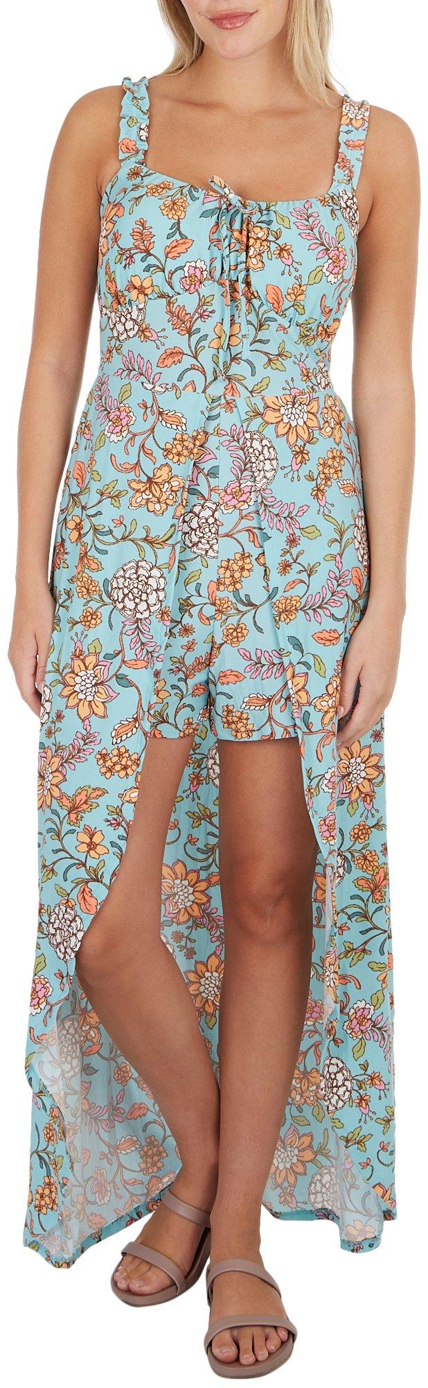 Juniors Sea Floral Sleeveless Romper Dress