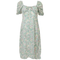 Juniors Floral Prairie Smocked Short Sleeve Midi Dress