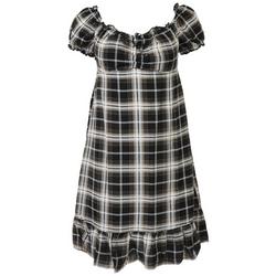 Juniors Challis Plaid Babydoll Short Sleeve Dress