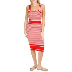 Juniors Striped Knit Fitted Sleeveless Dress