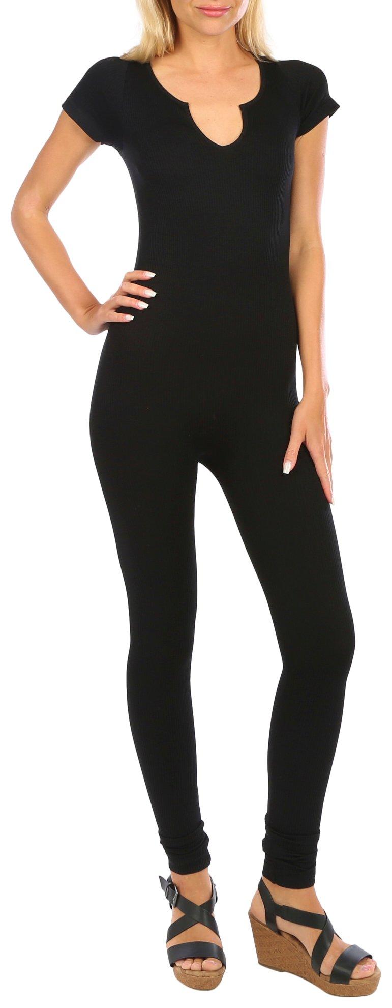 Juniors Solid Ribbed Full-Length Jumpsuit