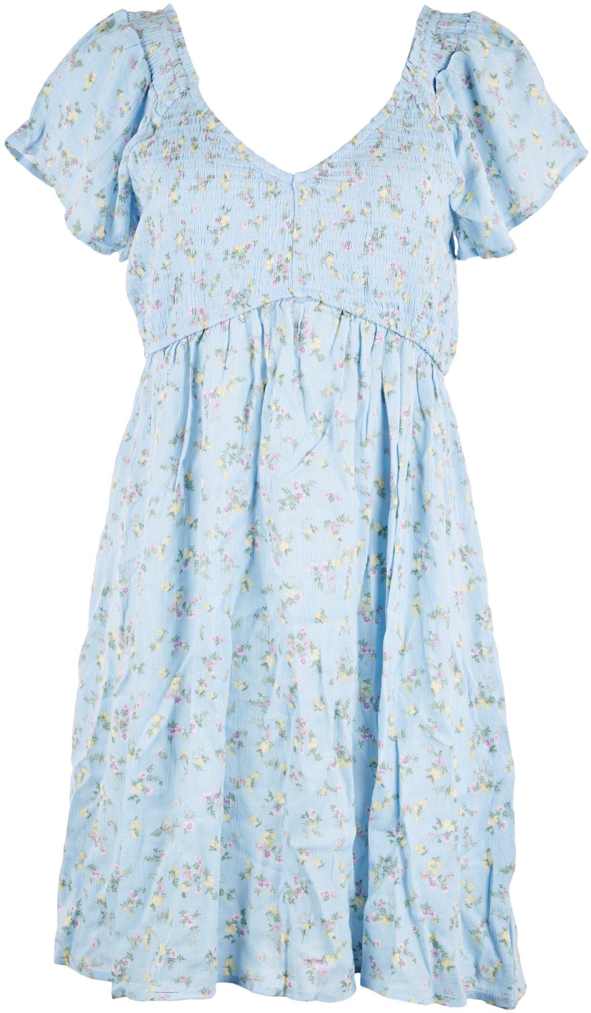 Juniors Floral Smocked Mini Dress