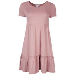 Pink Rose Juniors  Tiered Short Sleeve Baby Doll Dress