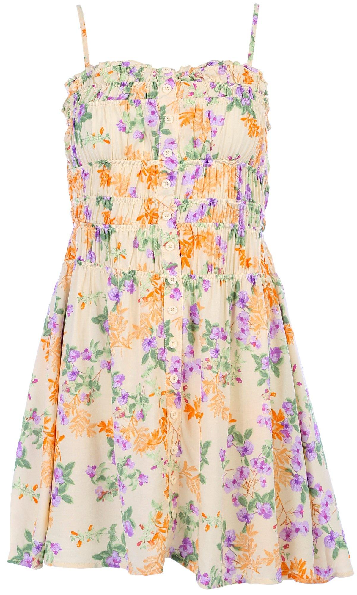 Juniors Floral Buttoned Mini Dress