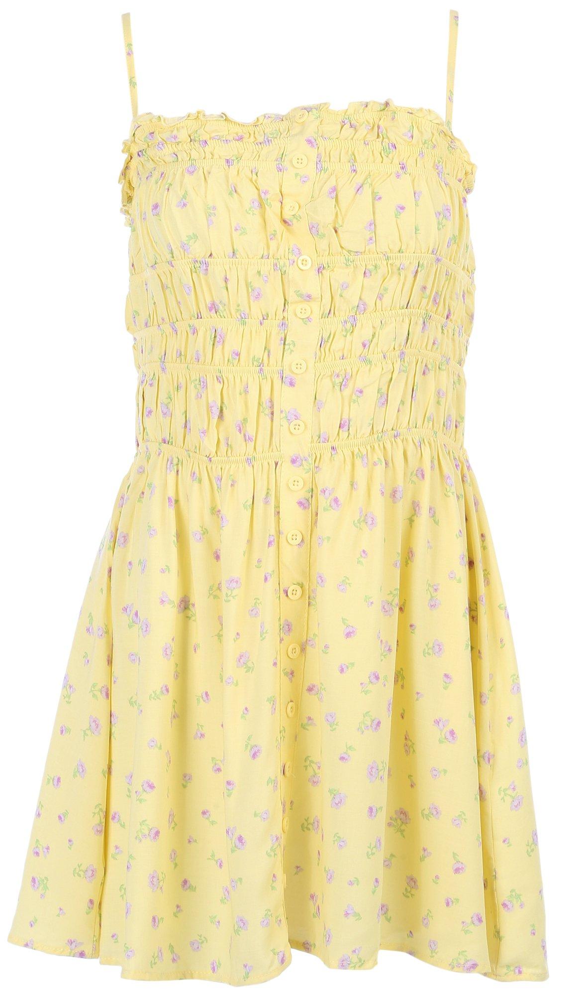 Juniors Floral Buttoned Mini Dress