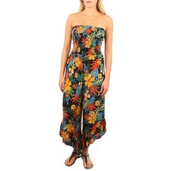 Juniors Tropical Smocked Strapless Jumpsuit