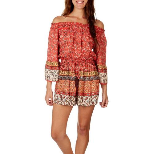 Angie Juniors Off The Shoulder Long Sleeve Print