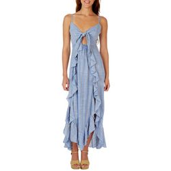Angie Juniors Striped Twist Front Cut Out Ruffle Maxi Dress