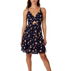 Angie Juniors Floral Front Twist Cut Out Sleeveless Dress