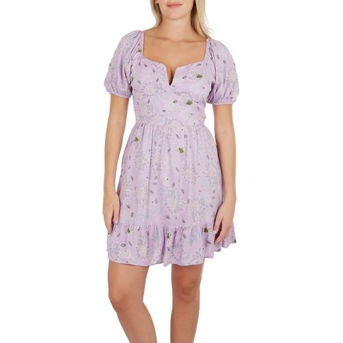 Angie Juniors Floral V Puff Sleeve Tiered Dress