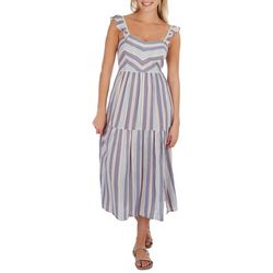 Angie Juniors Striped Open Back Ruffle Tiered Dress