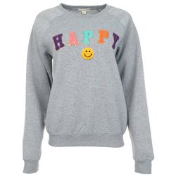 Love Dazed Juniors Plush Happy Smiley Patch Sweatshirt