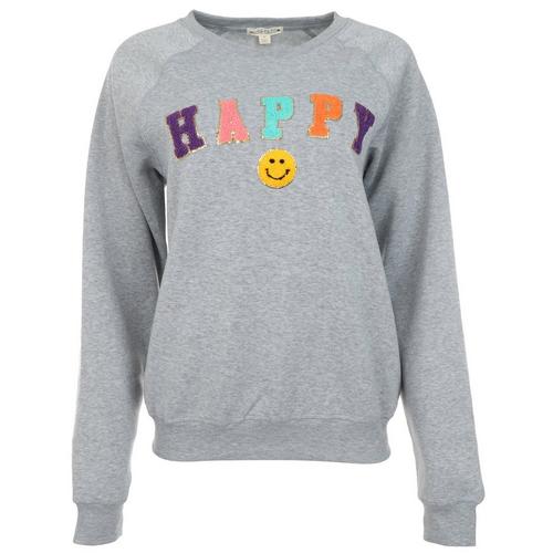 Love Dazed Juniors Plush Happy Smiley Patch Sweatshirt