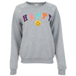 Juniors Plush Happy Smiley Patch Sweatshirt