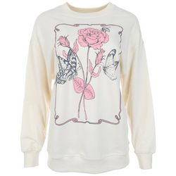 Rebellious One Juniors Butterfly Rose Lightweight Sweatshirt