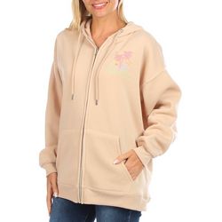 No Comment Juniors Embroidered Front Zip Hooded Jacket