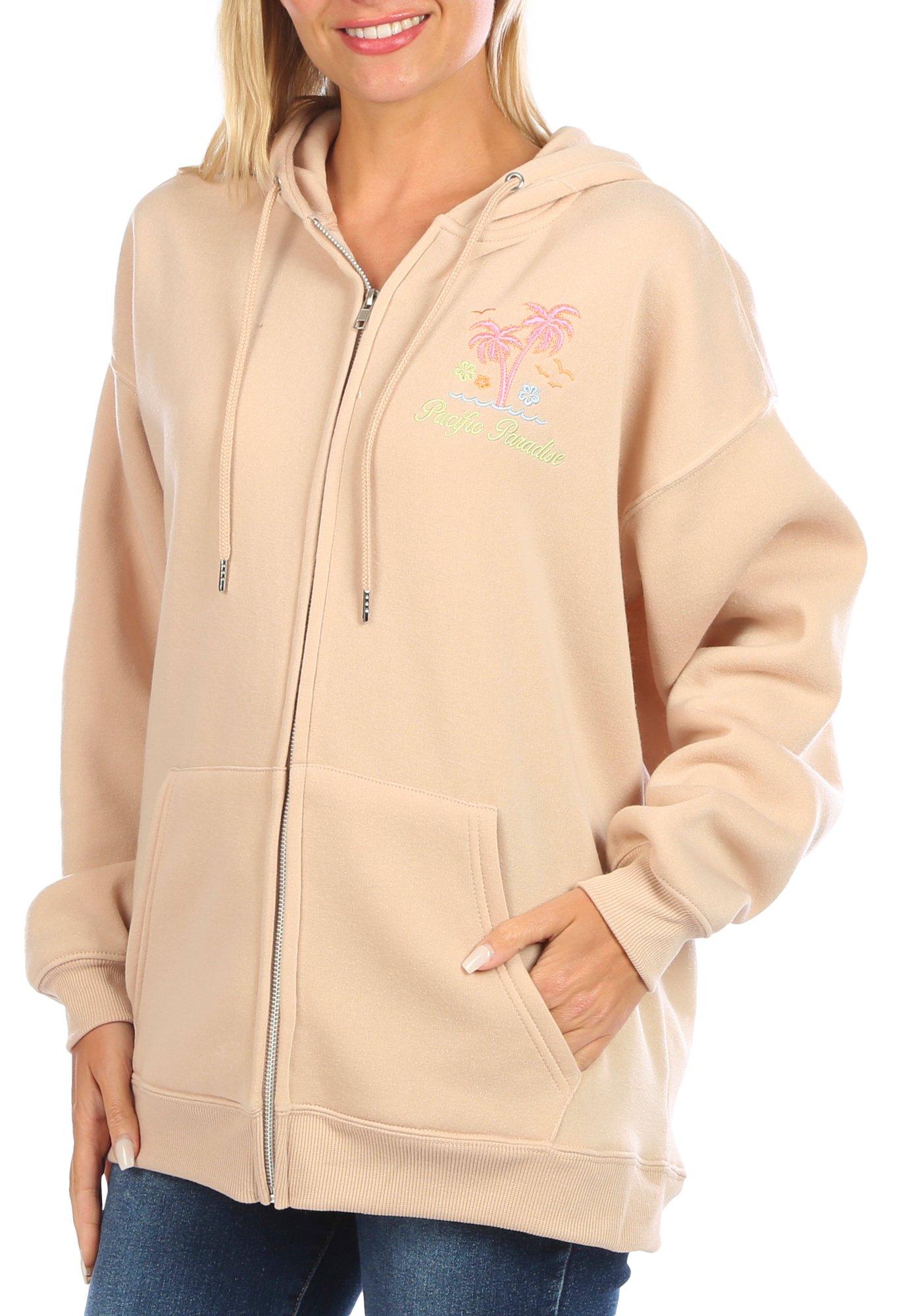 Juniors Embroidered Front Zip Hooded Jacket