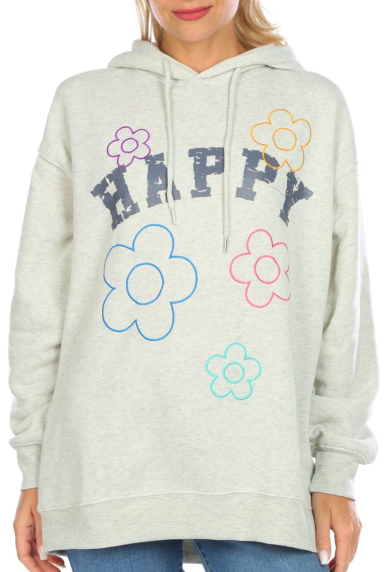 No Comment Juniors Happy Floral Long Sleeve Hoodie