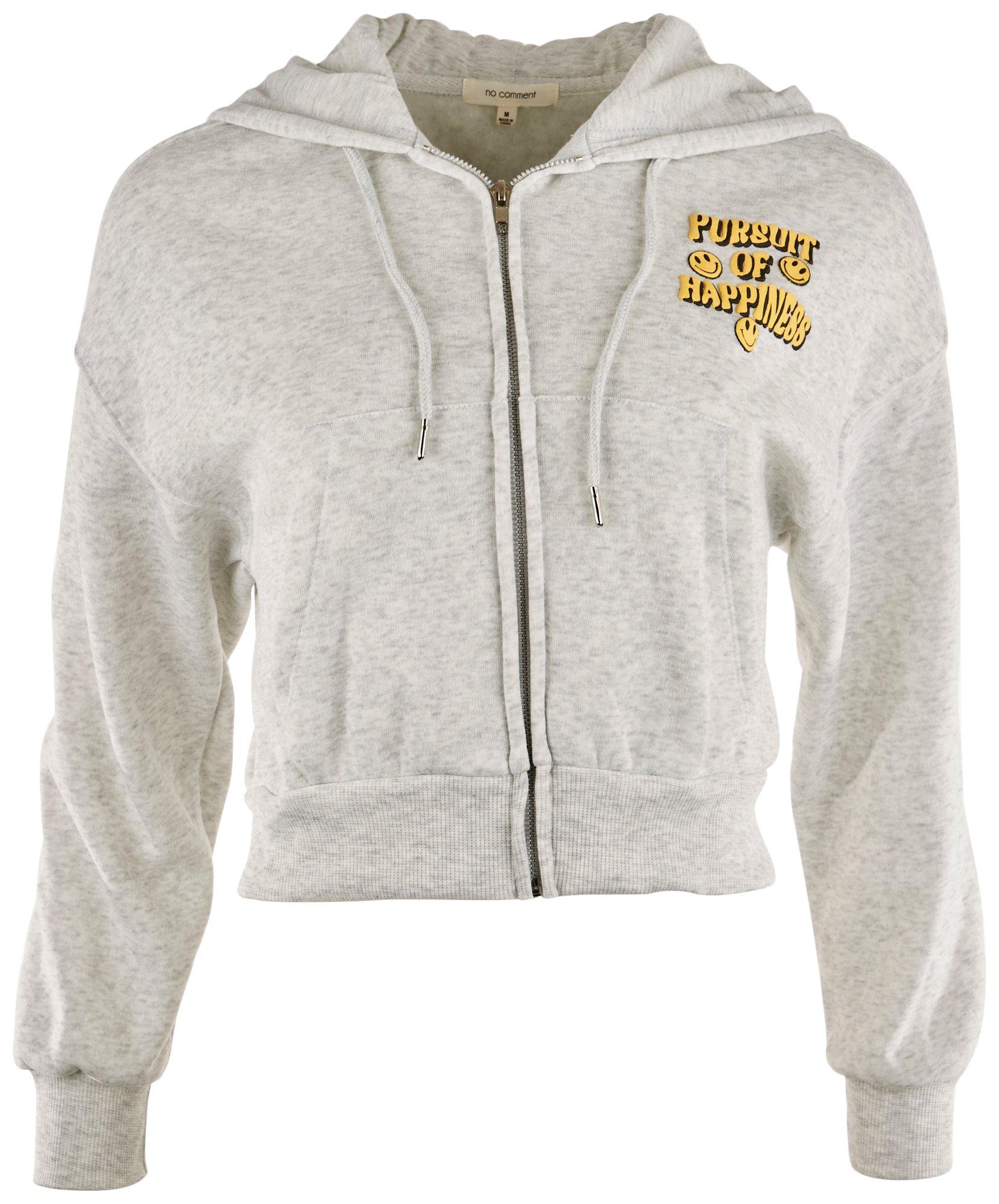 No Comment Juniors Solid Happiness Zip Front Hooded