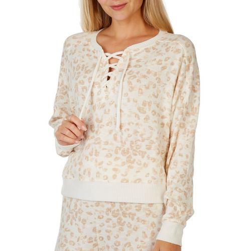 Pink Rose Juniors Leopard Lace Up Long Sleeve