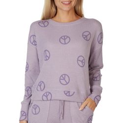 Juniors Peace Sign Waffle Knit Long Sleeve Lounge Top