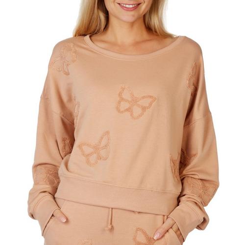 Juniors Butterfly Tufted Long Sleeve Lounge Pull Over